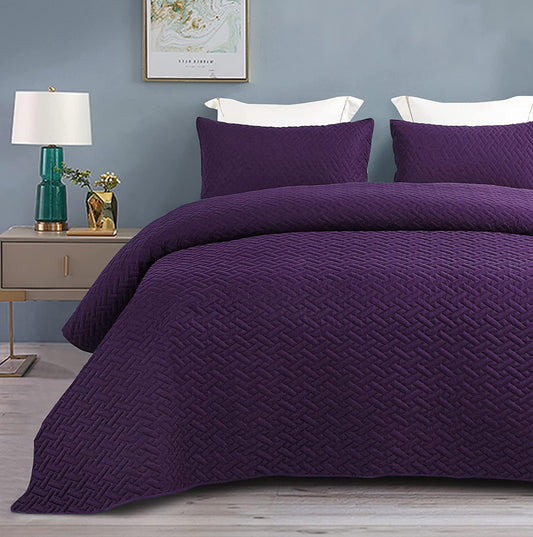 Exclusivo Mezcla 2-Piece Twin Size Quilt Set with One Pillow Sham, Basket Quilted Bedspread/Coverlet/Bed Cover(68x88 Inches, Purple) -Soft, Lightweight and Reversible