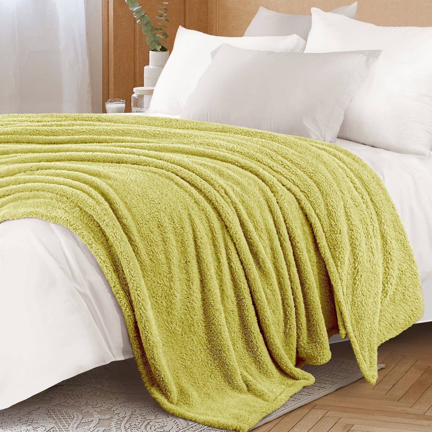 Exclusivo Mezcla Fuzzy Fleece Bed Blanket, Lightweight Fluffy Solid Velvet Blankets Twin Size Suitable for All Seasons, 60x80 Inches, Light Green