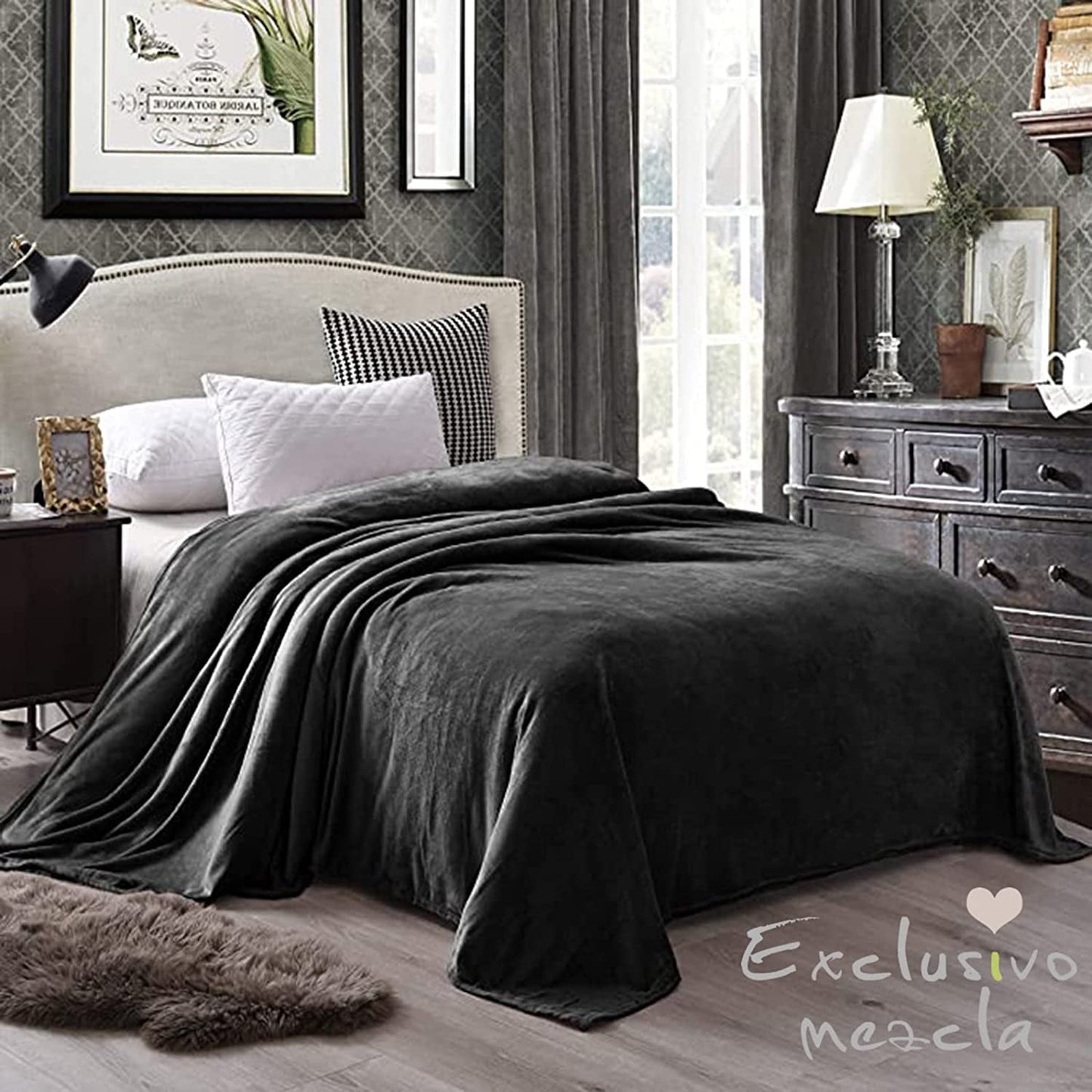 Exclusivo Mezcla Queen Size Velvet Flannel Fleece Plush Queen Size Bed Blanket as Bedspread/Coverlet/Bed Cover (90" x 90", Grey) - Soft, Lightweight, Warm and Cozy