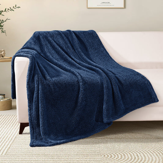Exclusivo Mezcla Soft Fleece Throw Blanket for Couch, Super Soft Velvet Plush Bed Blanket, Fuzzy Cozy Blankets for All Seasons, 50x60 Inches, Navy Blue Blanket