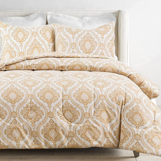 Exclusivo Mezcla 2-Piece Boho Damask Twin Comforter Set, Microfiber Bedding Down Alternative Comforter for All Seasons with 1 Pillow Sham, Beige