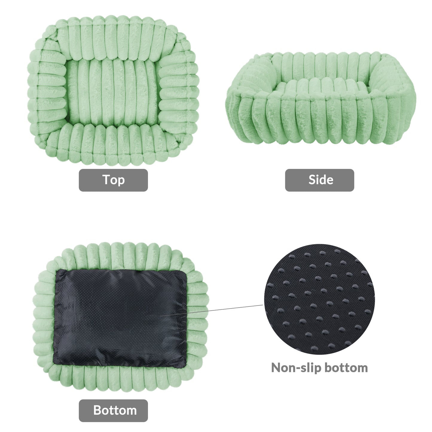 Exclusivo Mezcla Ribbed Plush Cuddler Dog Bed, 32"x24" Calming Pet Bed with Non-Slip Bottom for Medium Dogs, Machine Washable, Green