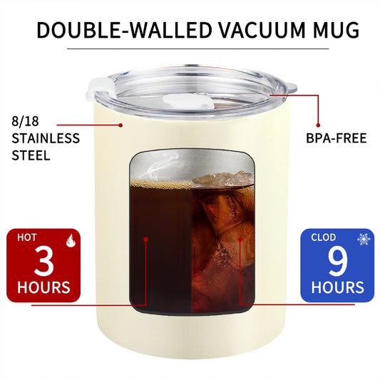 12 oz Insulated Tumblers with Lid and Straw, Double-Walled Stainless Steel Coffee Mug Vacuum Lowball Cup for Travel Office Home, Cream