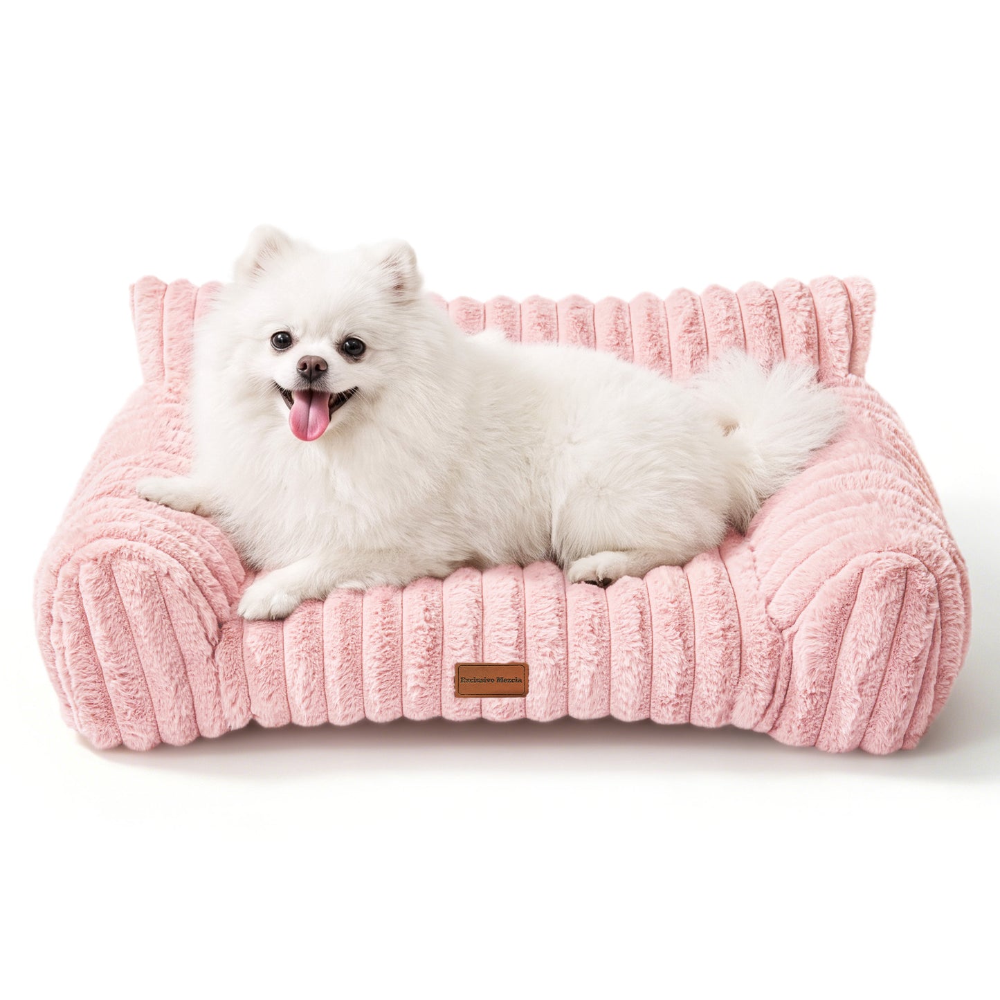 Exclusivo Mezcla Sofa Pet Bed with Raised Backrest for Small Dogs, 20"x16" Cozy Plush Cord Couch Dog Bed, Removable Washable Cover, Pink