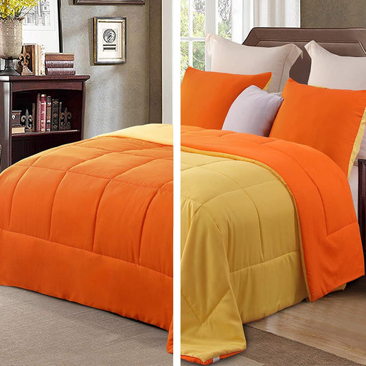 Exclusivo Mezcla Lightweight Reversible 2-Piece Comforter Set All Seasons, Down Alternative Comforter with 1 Pillow Sham, Twin Size, Orange/ Yellow