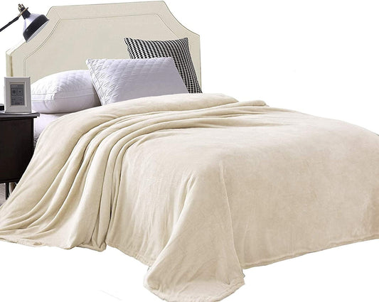 Exclusivo Mezcla Twin Size Flannel Fleece Velvet Plush Bed Blanket as Bedspread, Coverlet, Bed Cover (90x66 inches, Ivory) Soft, Lightweight, Warm and Cozy