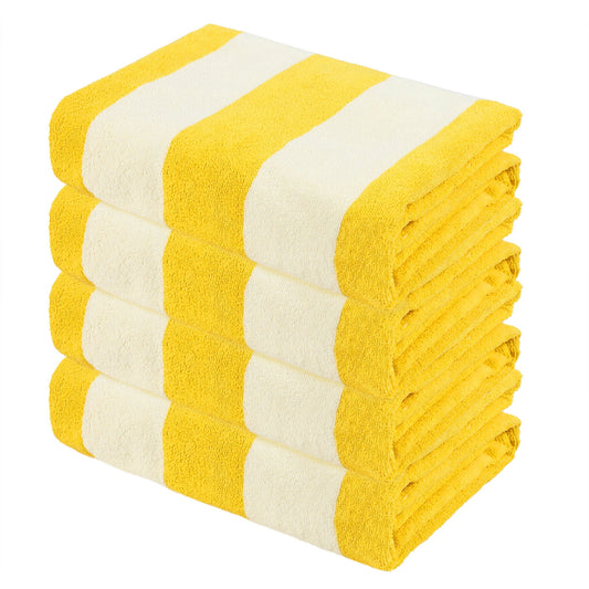 Exclusivo Mezcla 4 Pack Microfiber Cabana Striped Large Beach/Pool/Bath Towel for Adults (Yellow, 30" x 60") - Soft, Quick Dry, Lightweight and Absorbent