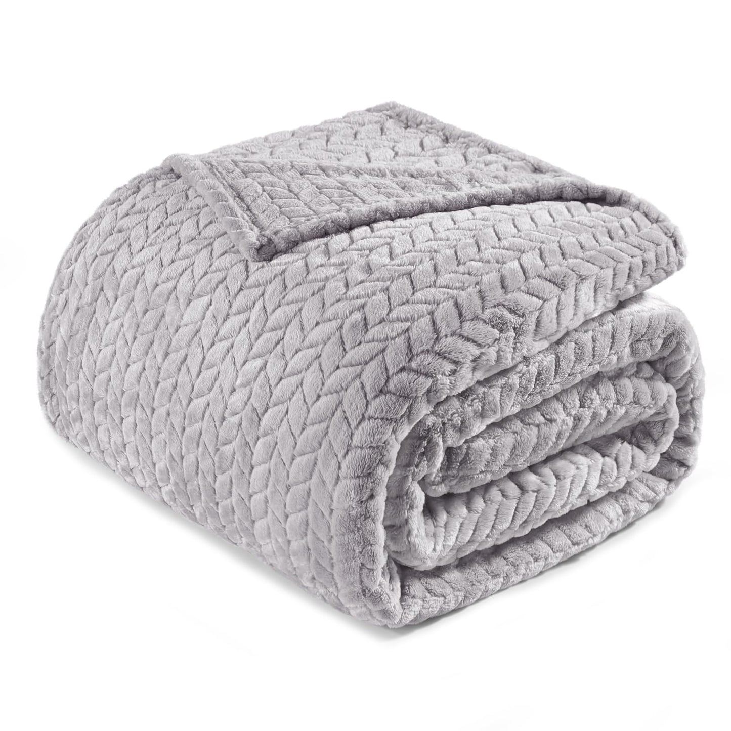 Exclusivo Mezcla Fleece Twin Size Blanket for Bed, 60x80 Inches Soft Cozy Jacquard Flannel Blankets, Lightweight Fuzzy Plush Warm for Women, Light Grey