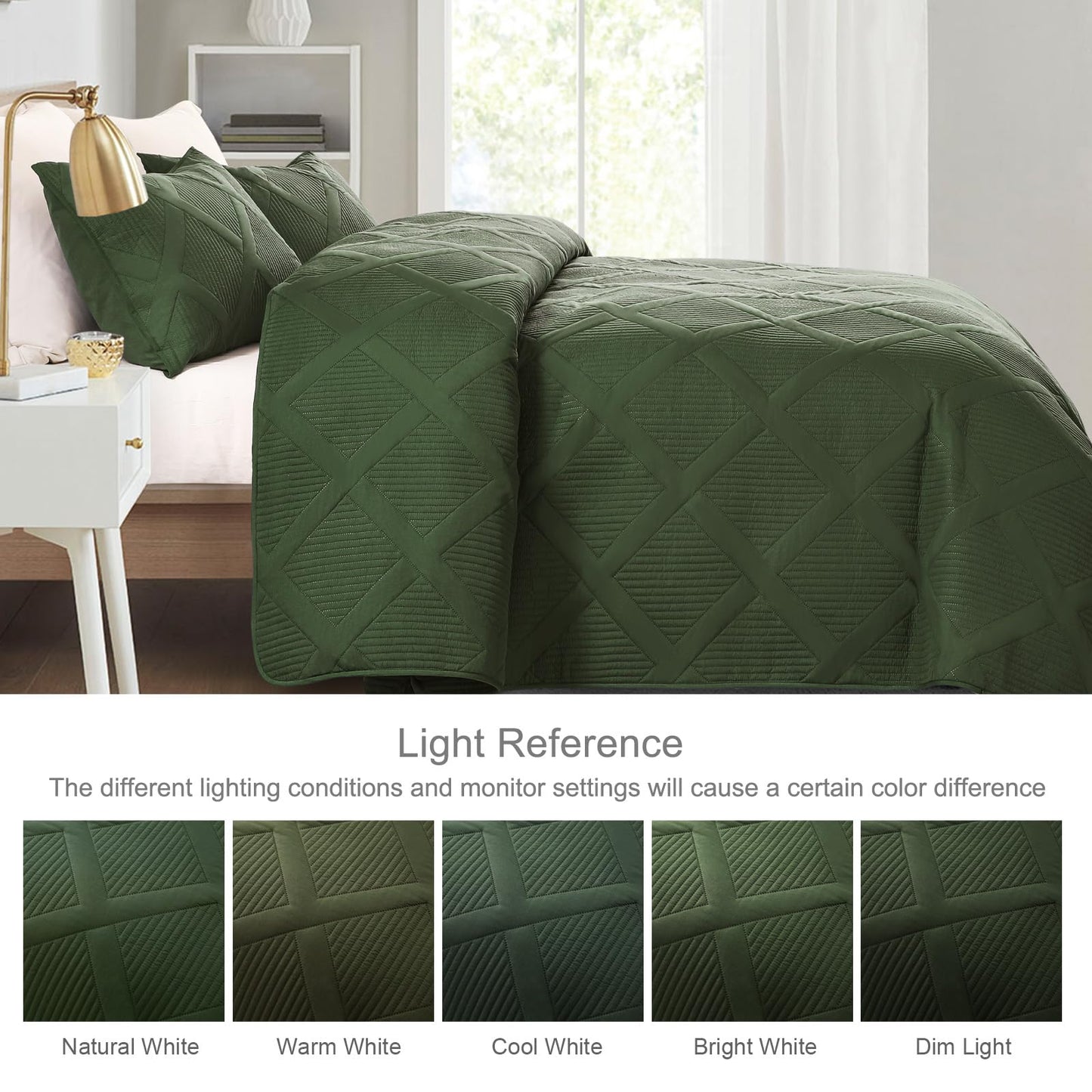 Exclusivo Mezcla Twin Size Quilt Set - Olive Green Quilts Bedding Set with 1 Pillow Shams, Modern Bedspread with Striped Pattern, Soft Lightweight Bedspreads Coverlets for All Seasons
