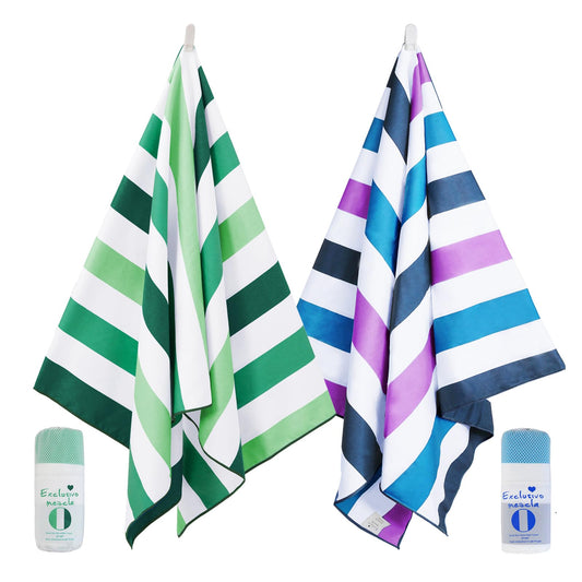 Exclusivo Mezcla 2 Pack Microfiber Quick Dry Beach Towels, Large Lightweight Sandfree Pool Towels for Swimming Camping Travel with Bag (Forest Green and Dark Purple, 30x60 Inches)