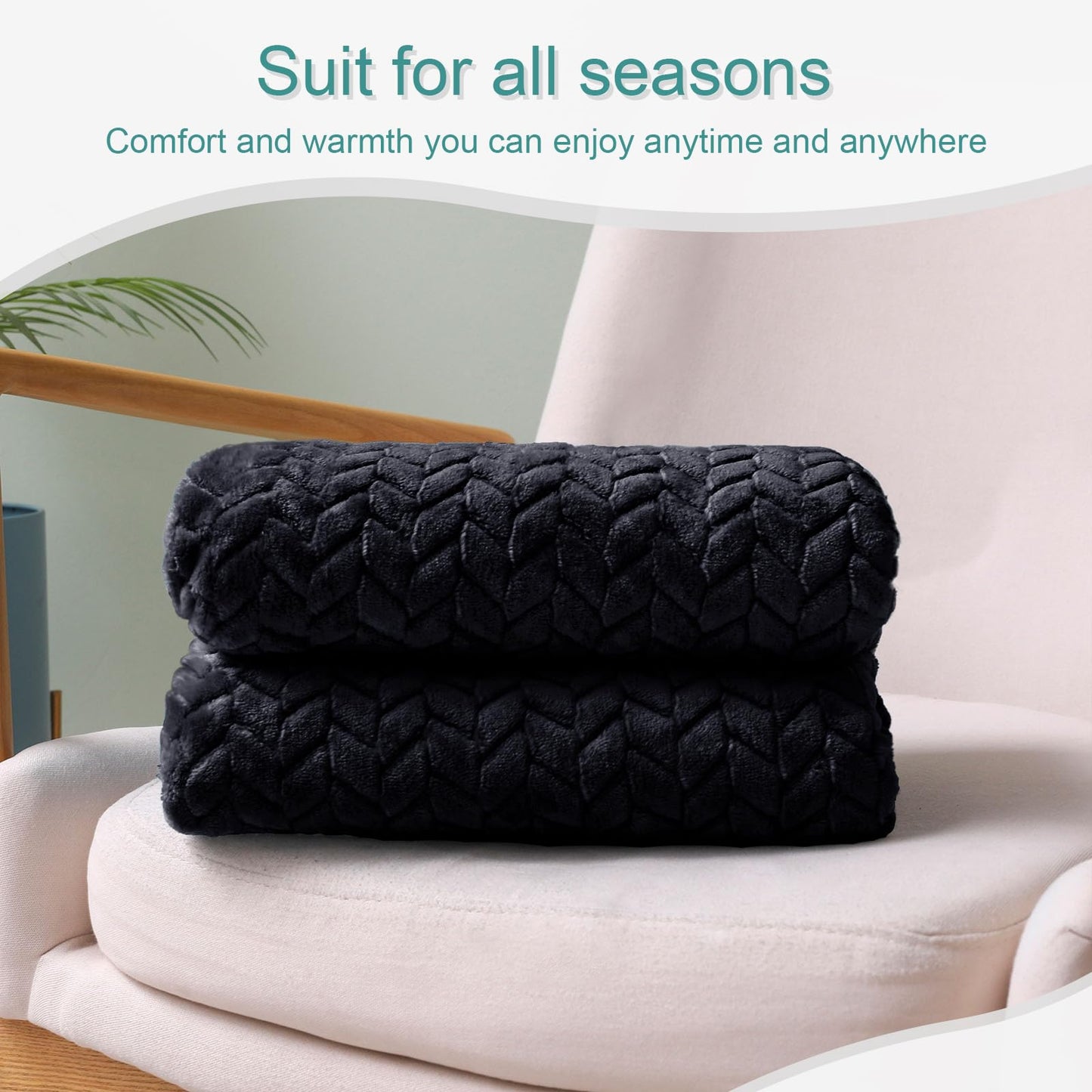 Exclusivo Mezcla Extra Large Flannel Fleece Throw Blanket, 50x70 Inches Leaves Pattern Soft Throw Blanket for Couch, Cozy, Warm, and Lightweight Blanket for Winter, Black Blanket