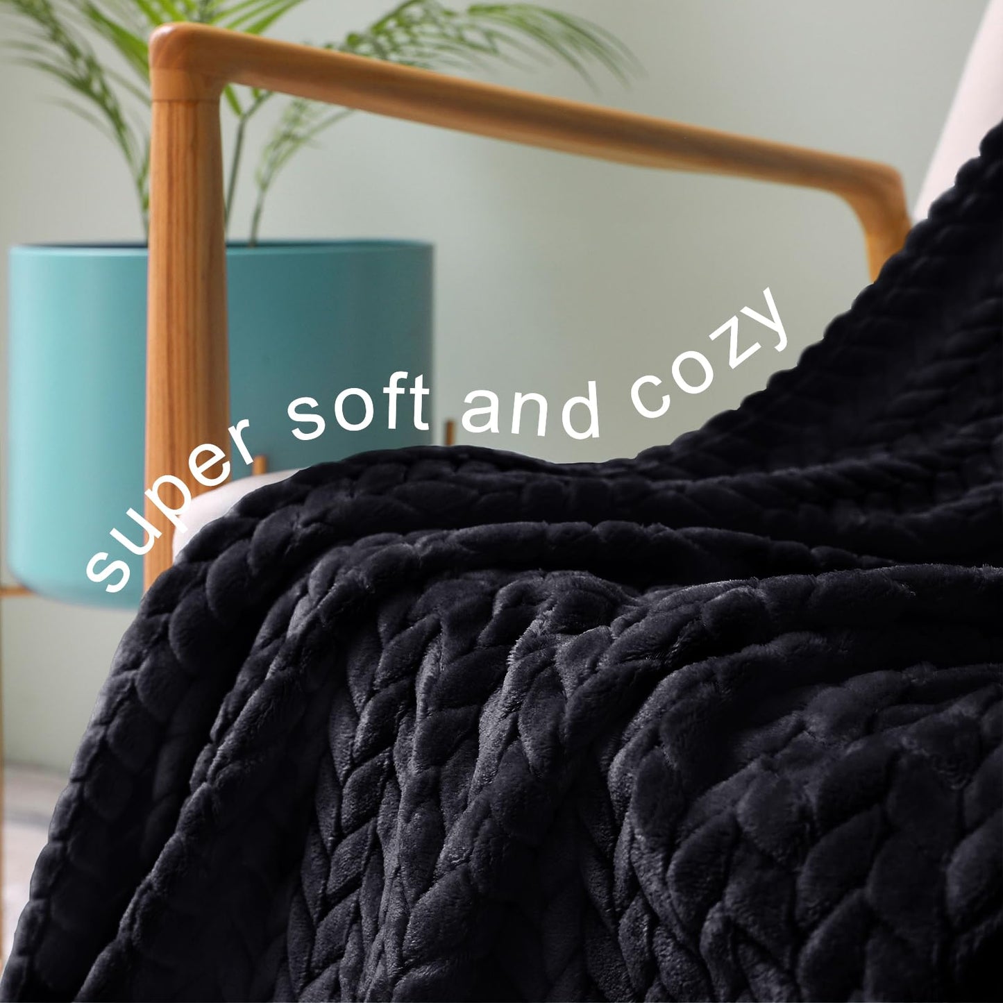 Exclusivo Mezcla Extra Large Flannel Fleece Throw Blanket, 50x70 Inches Leaves Pattern Soft Throw Blanket for Couch, Cozy, Warm, and Lightweight Blanket for Winter, Black Blanket