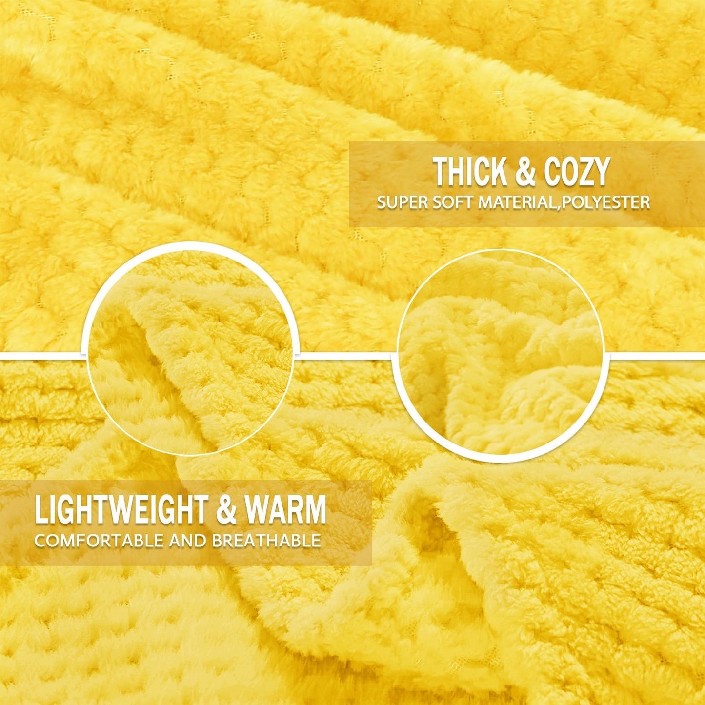 Exclusivo Mezcla Fleece Throw Blanket Extra Large, Super Soft and Warm Blankets for Couch, Sofa and Bed Waffle Textured, Cozy, Fuzzy and Lightweight (Vibrant Yellow, 50x70 Inches)