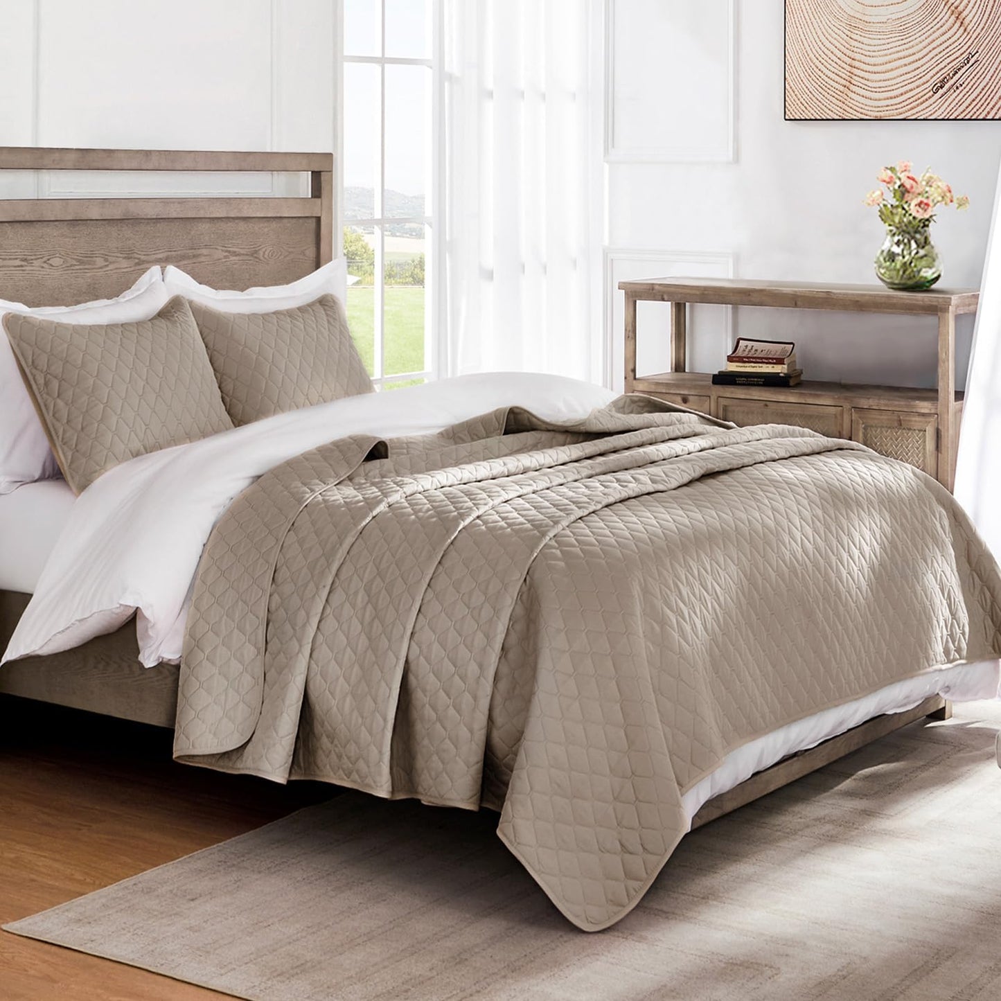 Exclusivo Mezcla Reversible California King Size Quilt Bedding Set with Pillow Shams, Lightweight Quilts Cal King Size, Soft Bedspreads Bed Coverlets for All Seasons - (Taupe, 112"x104")