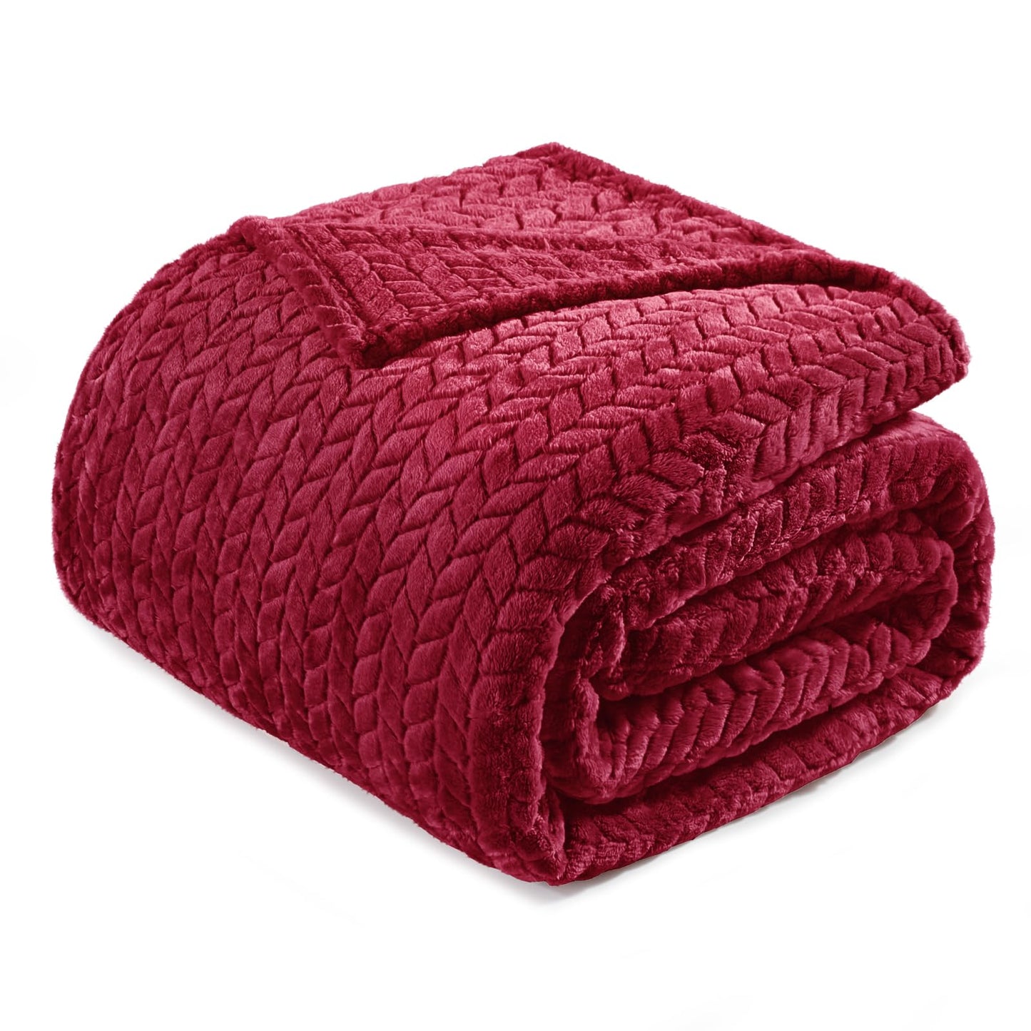 Exclusivo Mezcla Fleece King Size Blanket for Bed, 90x104 Inches Soft Cozy Jacquard Flannel Blankets, Lightweight Fuzzy Plush Warm for Women, Deep Red
