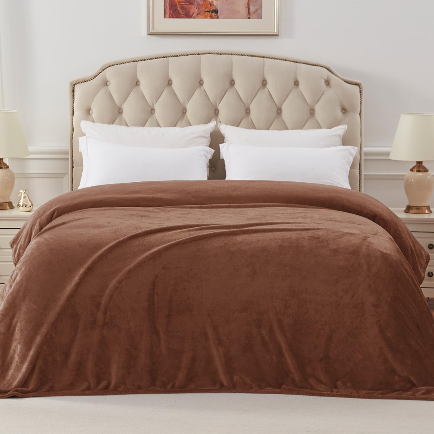 Exclusivo Mezcla Queen Size Flannel Fleece Velvet Plush Bed Blanket as Bedspread, Coverlet, Bed Cover (90x90 inches, Brown) Soft, Lightweight, Warm and Cozy