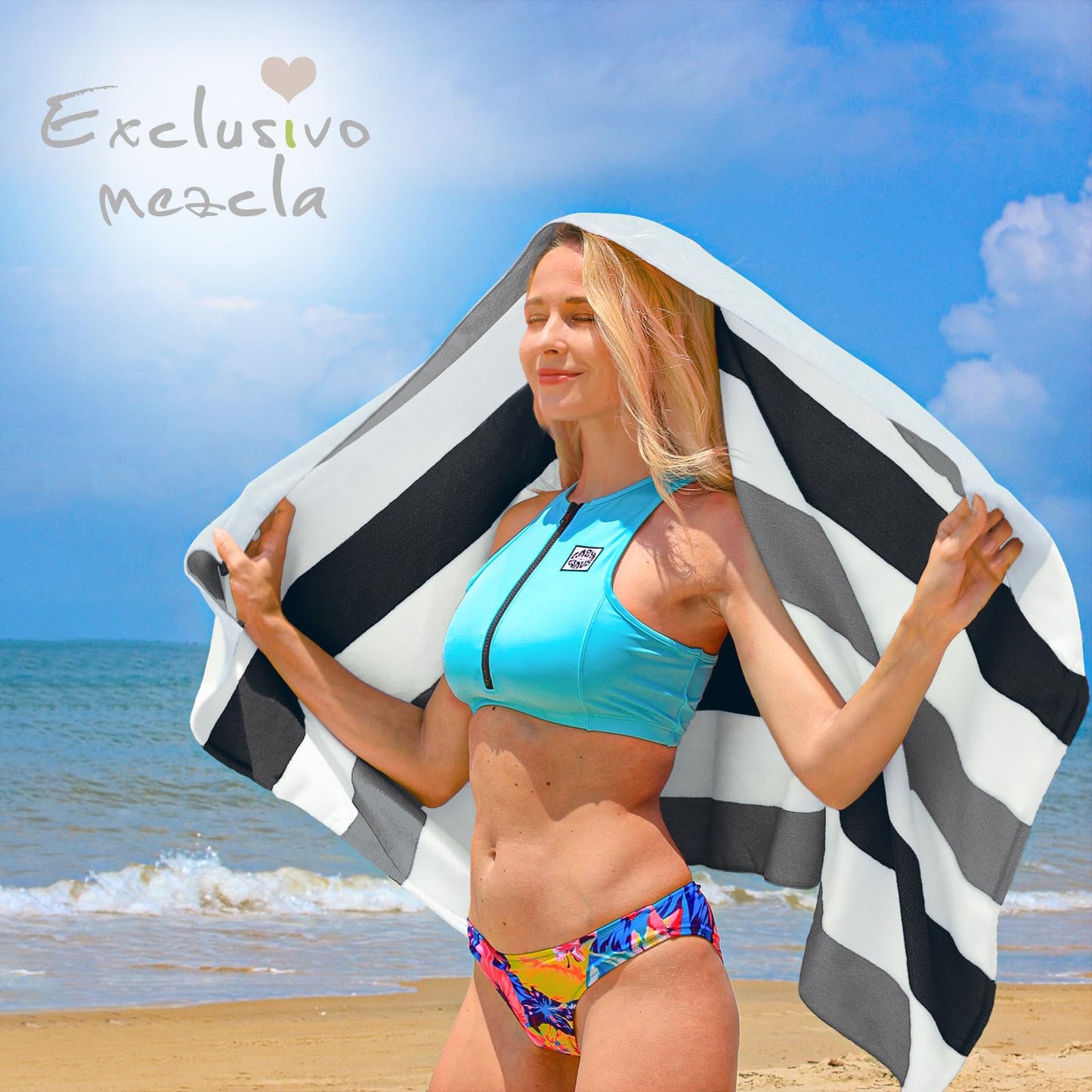 Exclusivo Mezcla 2-Pack Cotton Oversized 35"x70" Cabana Stripe Beach Towels, Super Absorbent Soft Plush Pool Towel, Bath Towel (Mixed Grey)