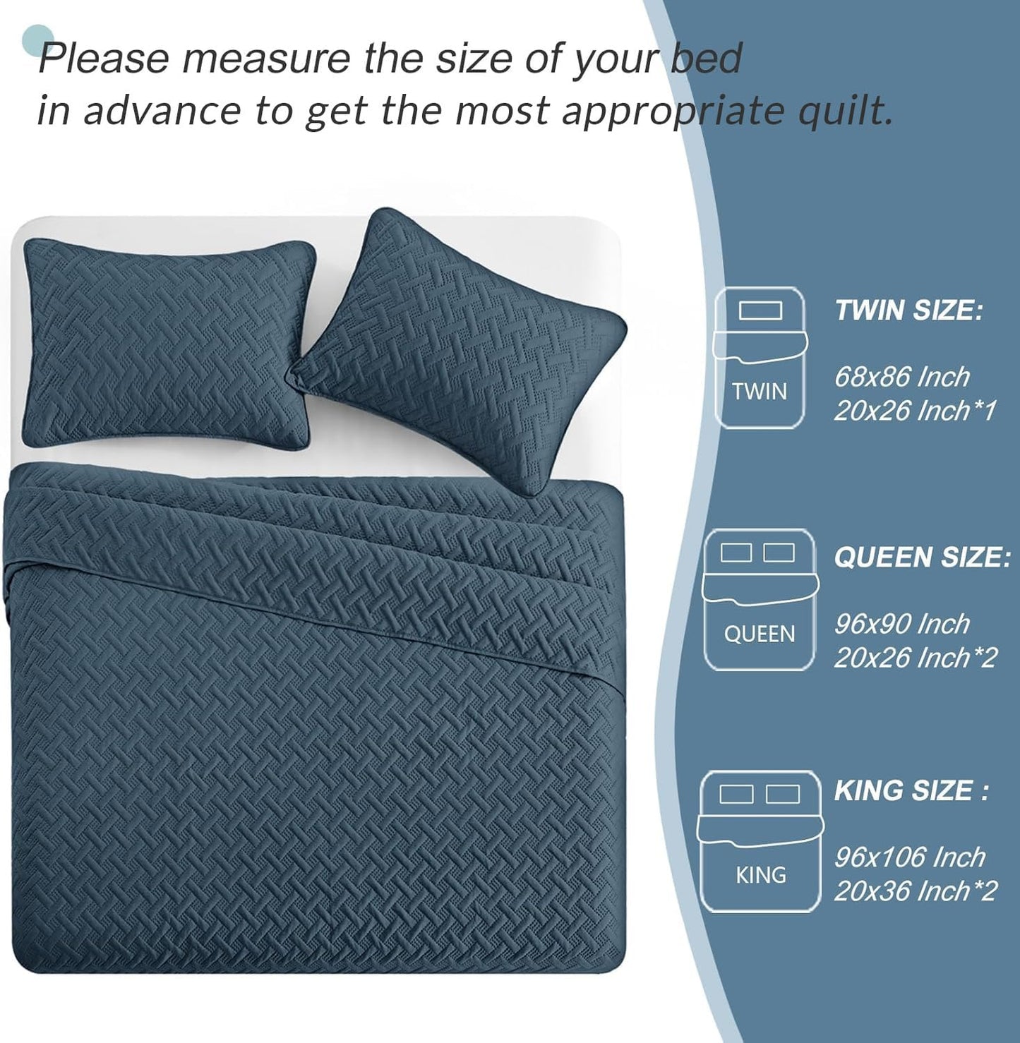 Exclusivo Mezcla Soft Quilt Set Queen Full Size, 3 Pieces Lightweight Quilts Navy Bedspreads Coverlets Bedding Set for All Seasons, Weave Pattern