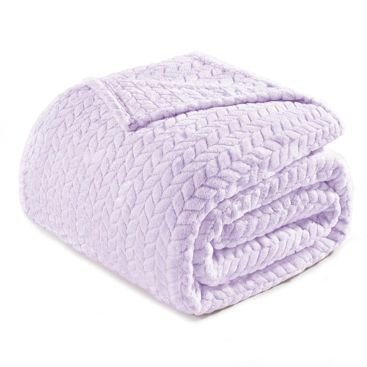 Exclusivo Mezcla Fleece Twin Size Blanket for Bed, 60x80 Inches Soft Cozy Jacquard Flannel Blankets, Lightweight Fuzzy Plush Warm for Women, Lilac Purple