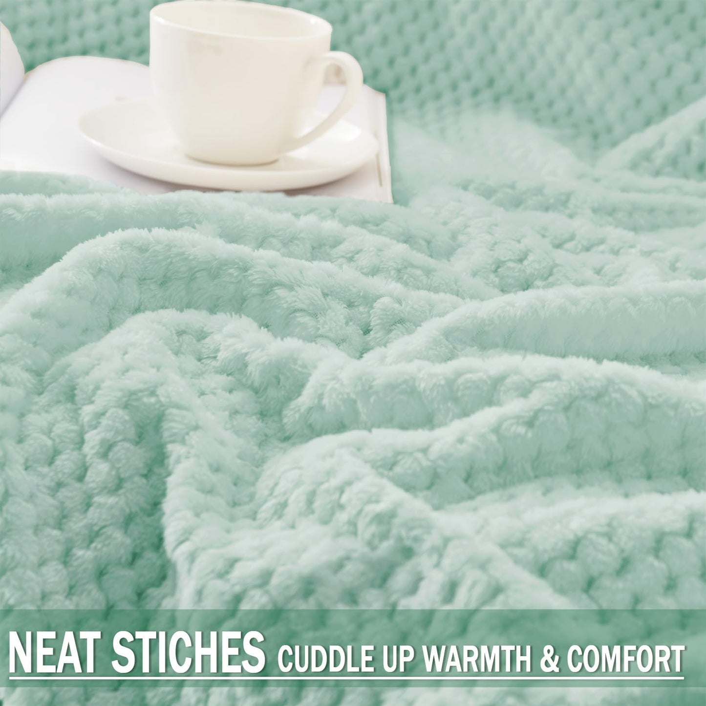 Exclusivo Mezcla Fleece Bed Blanket Twin Size, Super Soft and Warm Blankets for Couch, Sofa and Bed Waffle Textured, Cozy, Fuzzy and Lightweight (Mint Green, 60x80 inches)
