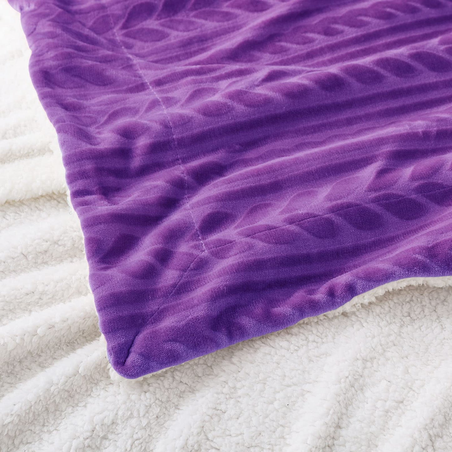 Exclusivo Mezcla Twin Size Sherpa Fleece Bed Blanket, Reversible Velvet Warm Blankets for Bed Couch Sofa, 90x66 Inches, Purple