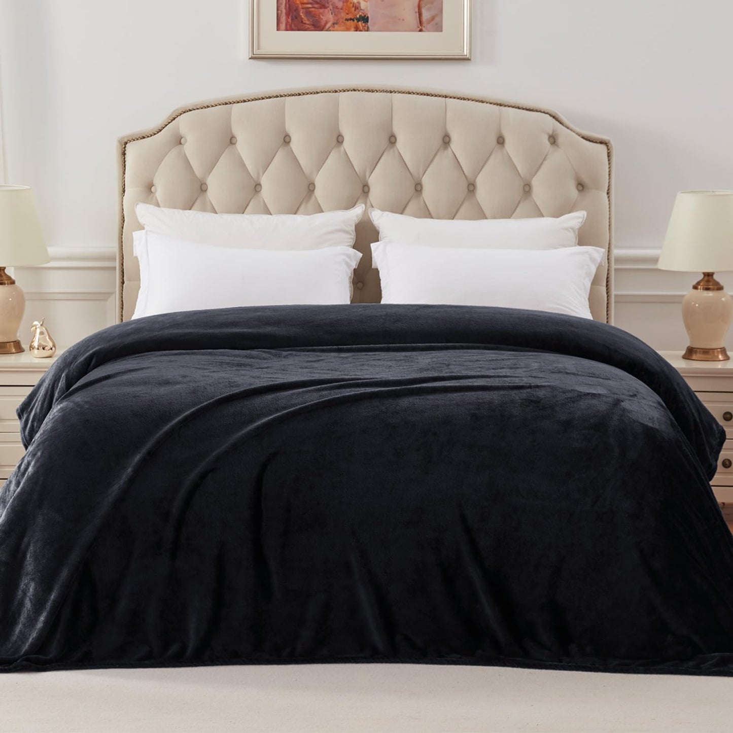 Exclusivo Mezcla Twin Size Velvet Flannel Fleece Plush Queen Size Bed Blanket as Bedspread/Coverlet/Bed Cover (90" x 66", Black) - Soft, Lightweight, Warm and Cozy