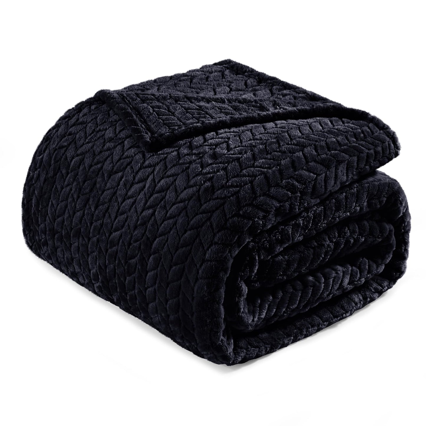 Exclusivo Mezcla Fleece Twin Size Blanket for Bed, 60x80 Inches Soft Cozy Jacquard Flannel Blankets, Lightweight Fuzzy Plush Warm for Women, Black
