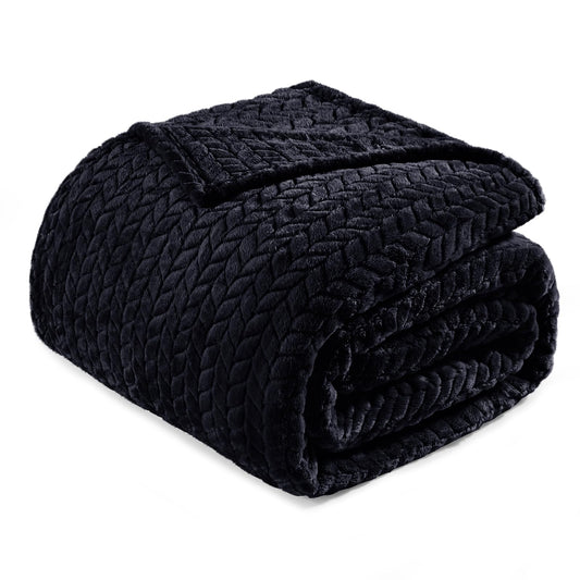 Exclusivo Mezcla Fleece Twin Size Blanket for Bed, 60x80 Inches Soft Cozy Jacquard Flannel Blankets, Lightweight Fuzzy Plush Warm for Women, Black