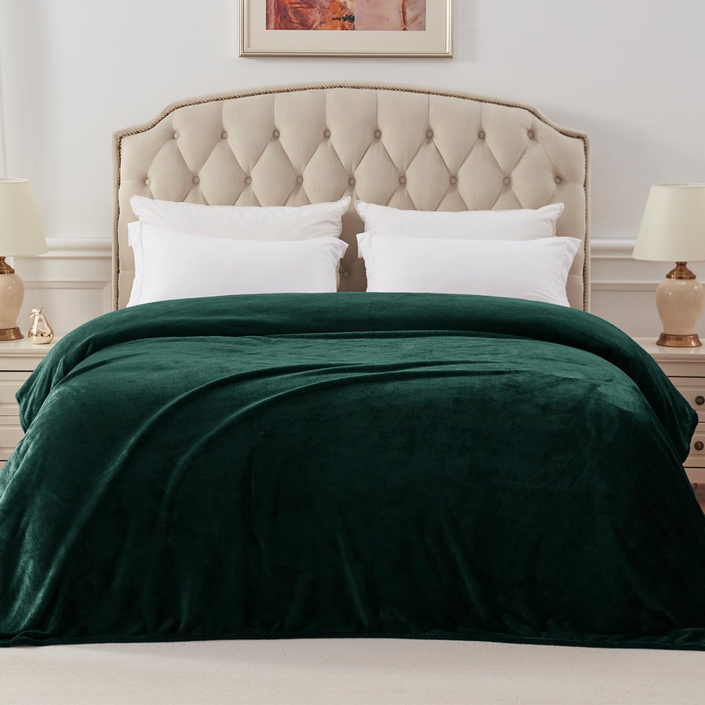 Exclusivo Mezcla Fleece Blanket Cal King Size for Bed, Super Soft and Warm, All Season, Cozy, Plush, Lightweight, 120x120 Inches, Forest Green
