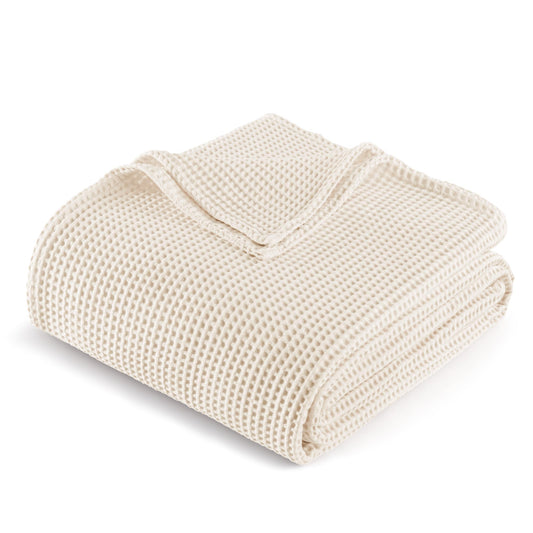 Exclusivo Mezcla 100% Cotton Waffle Weave Throw Blanket, Soft, Lightweight and Breathable Muslin Gauze Blanket for Couch, Sofa, All Season, 50"x70", Beige