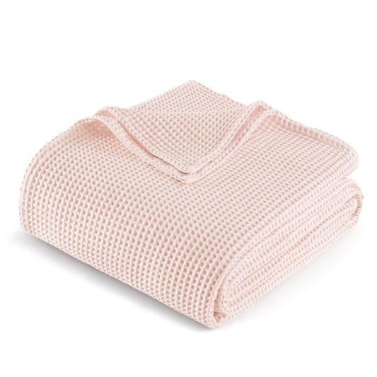 Exclusivo Mezcla 100% Cotton Waffle Weave Throw Blanket, Soft, Lightweight and Breathable Muslin Gauze Blanket for Couch, Sofa, All Season, 50"x70", Pink