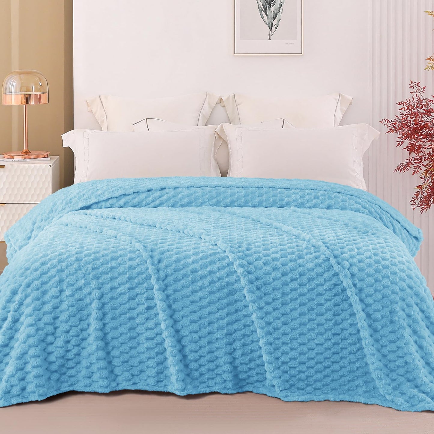 Exclusivo Mezcla Fleece Queen Blanket for Bed, Extra Large Fuzzy Blue Bed Blankets, Soft Cozy Plush Sofa Throws for All Seasons, 90x90 Inches