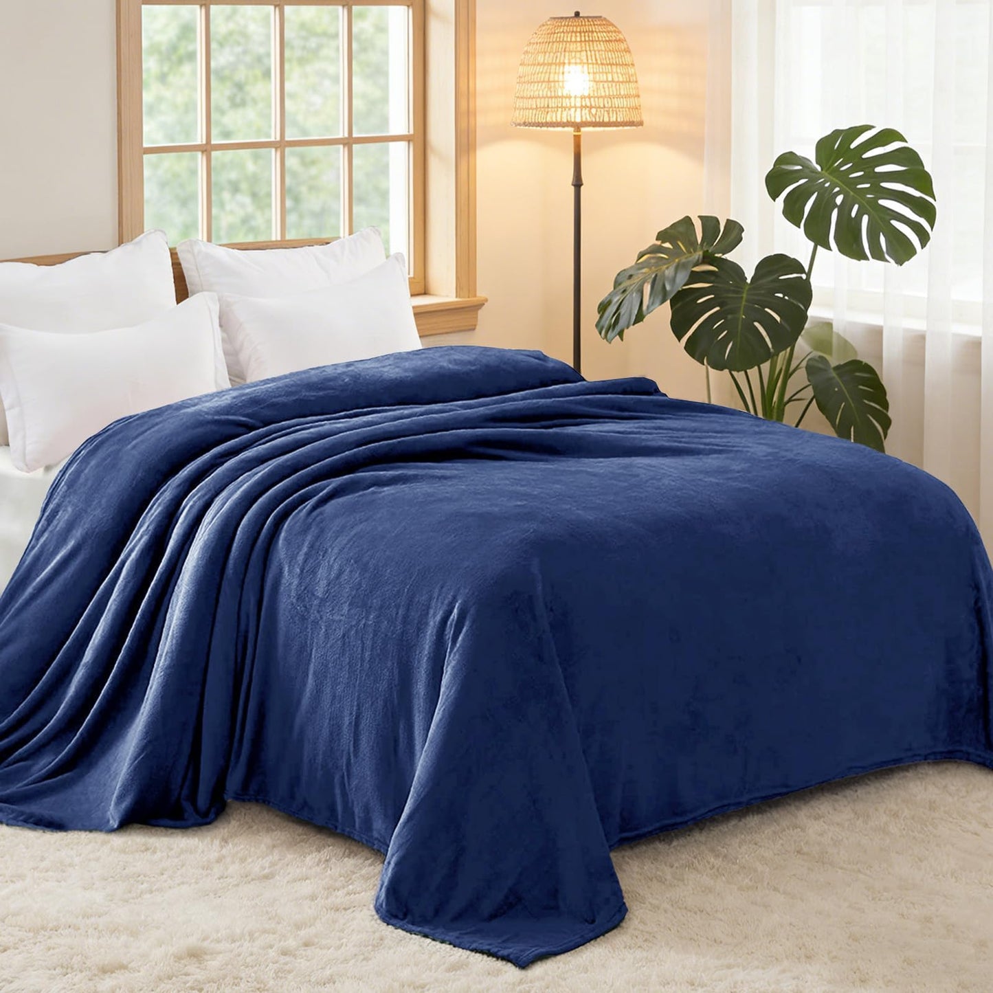 Exclusivo Mezcla Fleece Blanket Cal King Size for Bed, Super Soft and Warm, All Season, Cozy, Plush, Lightweight, 120x120 Inches, Navy Blue