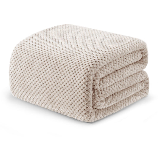 Exclusivo Mezcla Fleece Bed Blanket Twin Size, Super Soft and Warm Blankets for Couch, Sofa and Bed Waffle Textured, Cozy, Fuzzy and Lightweight (Tan, 60x80 Inches)