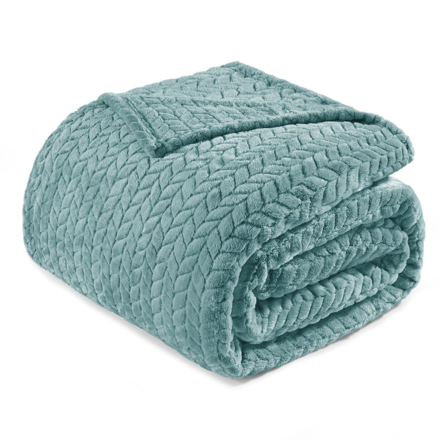 Exclusivo Mezcla Fleece Twin Size Blanket for Bed, 60x80 Inches Soft Cozy Jacquard Flannel Blankets, Lightweight Fuzzy Plush Warm for Women, Celadon