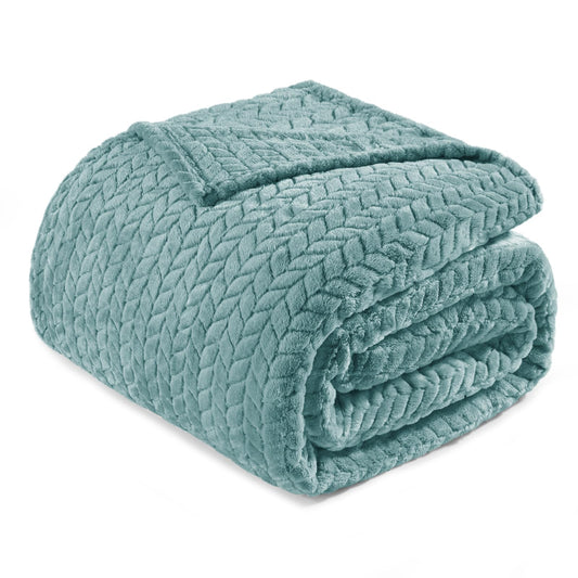 Exclusivo Mezcla Fleece Twin Size Blanket for Bed, 60x80 Inches Soft Cozy Jacquard Flannel Blankets, Lightweight Fuzzy Plush Warm for Women, Celadon