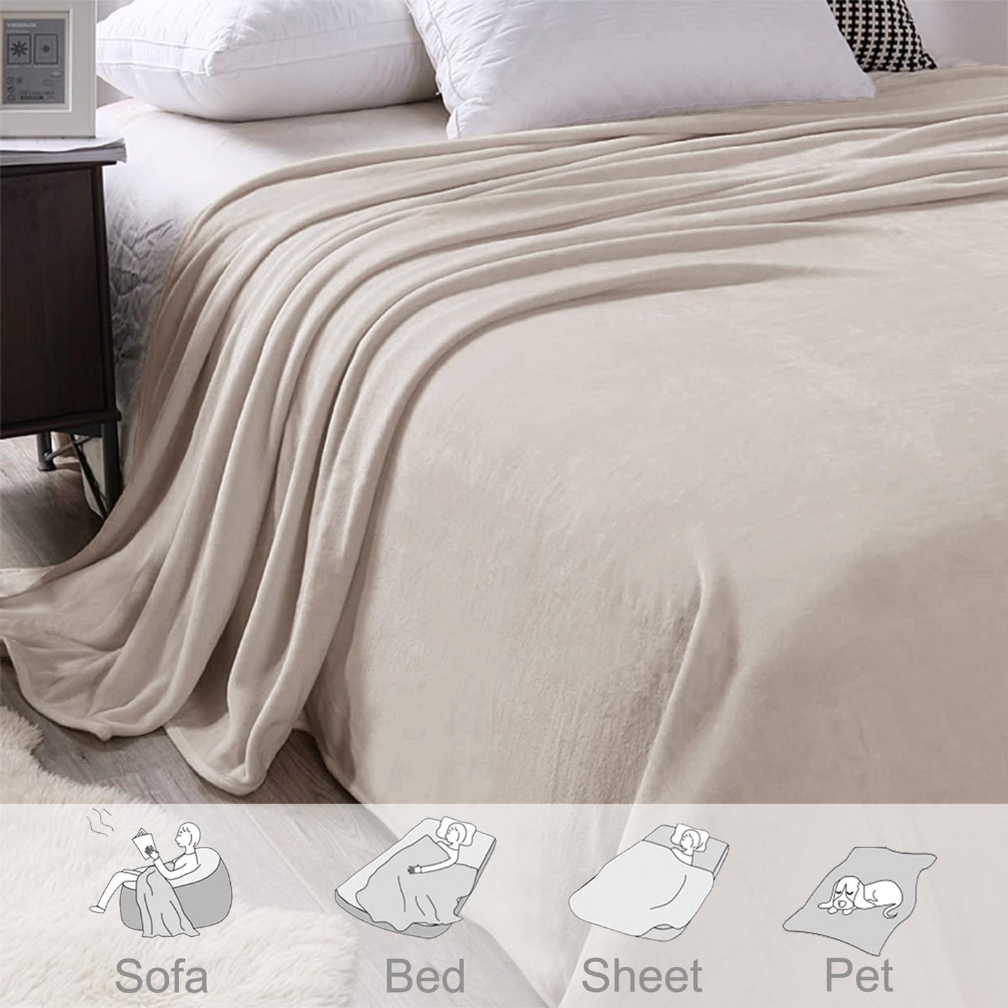 Exclusivo Mezcla Fleece Throw Blanket for Couch, Sofa, 300GSM Super Soft and Warm Blankets, Camel Throw All Season Use, Cozy, Plush, Lightweight, 50x60 Inches