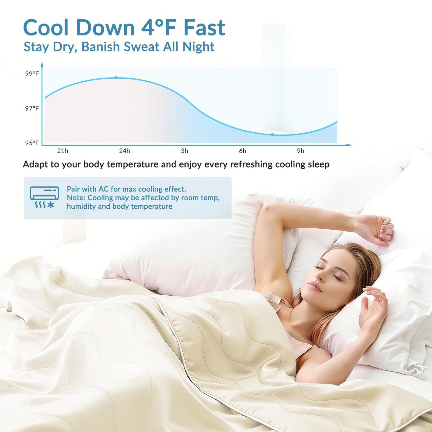 Exclusivo Mezcla Cooling Comforter Twin Size Brich Beige, Lightweight Summer Blanket for Hot Sleepers, Soft Breathable Cool Bedding Duvet for Night Sweats, 68"x88"