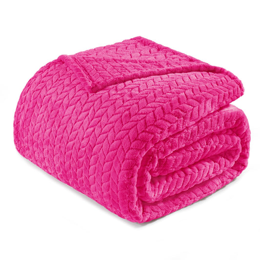 Exclusivo Mezcla Fleece King Size Blanket for Bed, 90x104 Inches Soft Cozy Jacquard Flannel Blankets, Lightweight Fuzzy Plush Warm for Women, Hot Pink