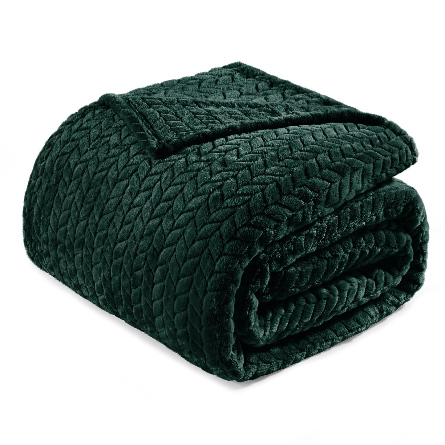 Exclusivo Mezcla Fleece Twin Size Blanket for Bed, 60x80 Inches Soft Cozy Jacquard Flannel Blankets, Lightweight Fuzzy Plush Warm for Women, Forest Green