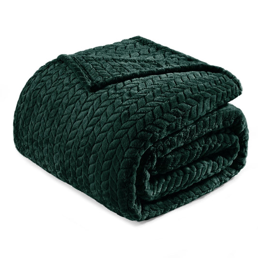 Exclusivo Mezcla Fleece Twin Size Blanket for Bed, 60x80 Inches Soft Cozy Jacquard Flannel Blankets, Lightweight Fuzzy Plush Warm for Women, Forest Green