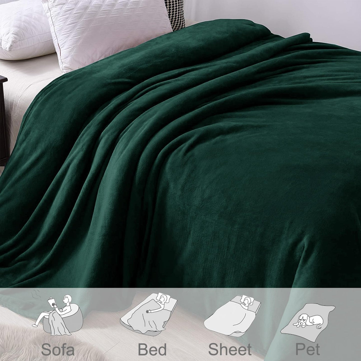 Exclusivo Mezcla Twin Size Velvet Flannel Fleece Plush Queen Size Bed Blanket as Bedspread/Coverlet/Bed Cover (90" x 60", Forest Green) - Soft, Lightweight, Warm and Cozy