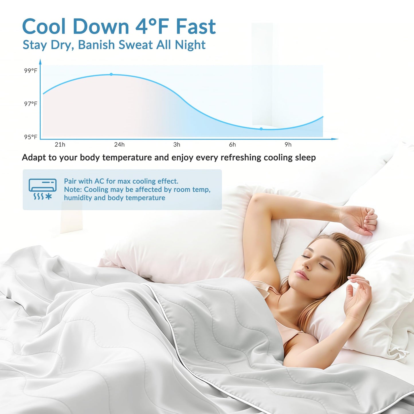 Exclusivo Mezcla Cooling Comforters Queen Size Light Grey, Lightweight Summer Blanket for Hot Sleepers, Soft Breathable Cool Bedding Duvet for Night Sweats, 90"x90"
