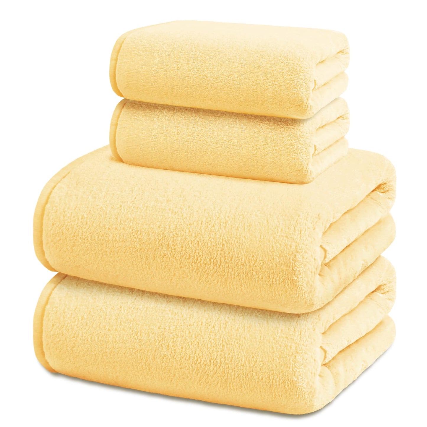Exclusivo Mezcla 4-Piece Ultra Soft Bath Towel Set, Large Highly Absorbent Microfiber Coral Velvet Towel, Quick Drying for Body, Bathroom, Gym, Spa, 2 Bath Towels, 2 Hand Towels, Yellow