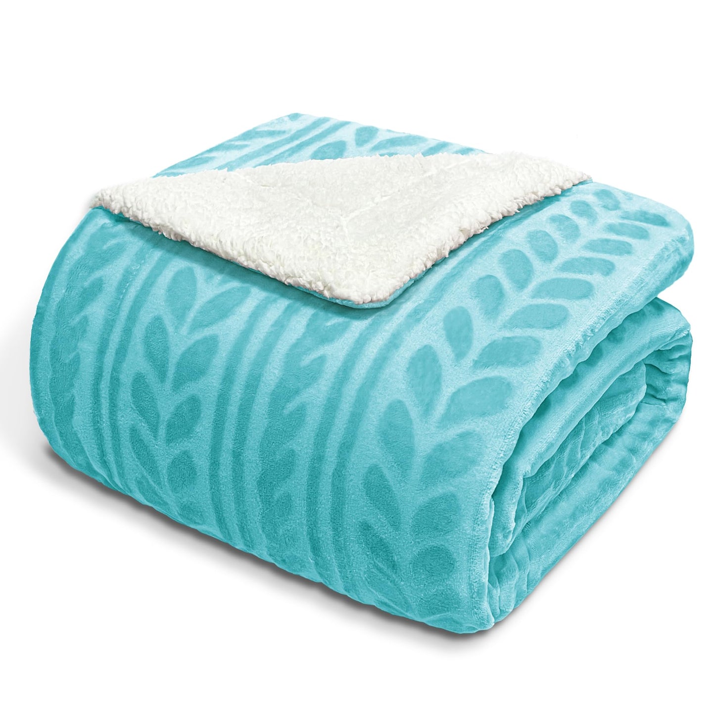 Exclusivo Mezcla Queen Size Sherpa Fleece Bed Blanket, Reversible Velvet Warm Blankets for Bed Couch Sofa, 90x90 Inches, Aqua Blue
