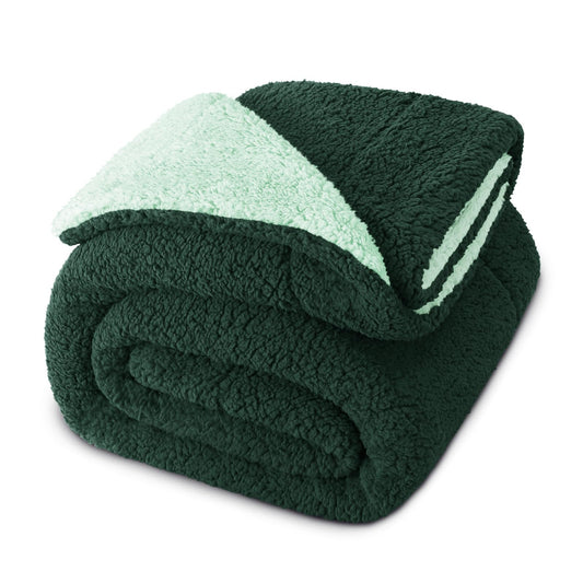 Exclusivo Mezcla Reversible King Size Sherpa Blanket, Thick and Warm Fleece Blankets for Winter, Soft Plush Fluffy for Bed, 90x104 Inches, Forest / Mint Green