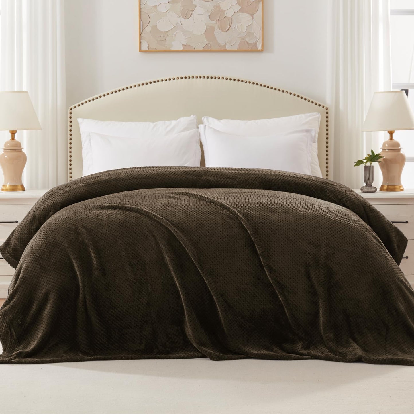 Exclusivo Mezcla Fleece Bed Blanket Twin Size, Super Soft and Warm Blankets for Couch, Sofa and Bed Waffle Textured, Cozy, Fuzzy and Lightweight (Coffee, 60x80 Inches)