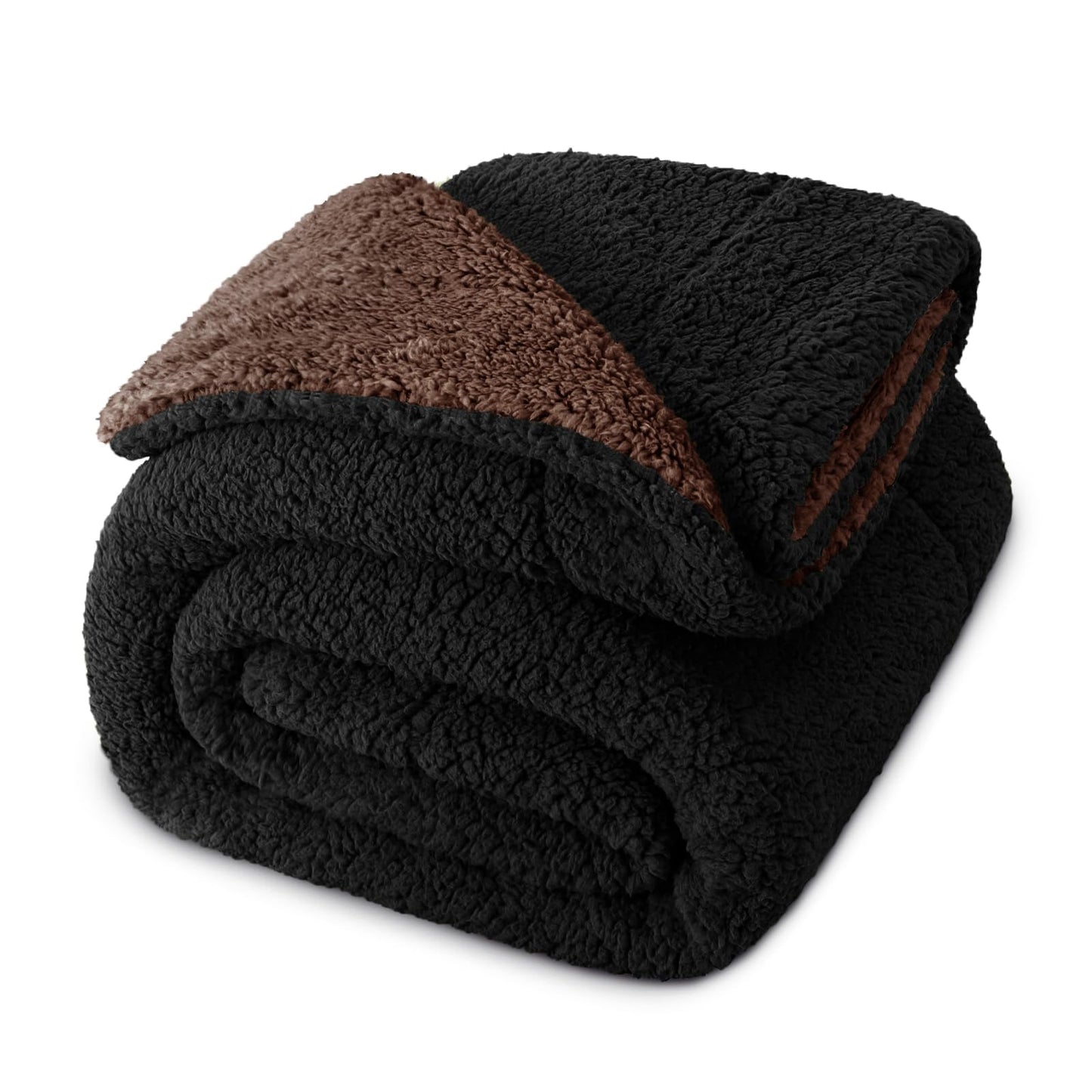Exclusivo Mezcla Reversible Twin Size Sherpa Blanket, Thick and Warm Fleece Blankets for Winter, Soft Plush Fluffy for Bed, 60x80 Inches, Black/ Coffee