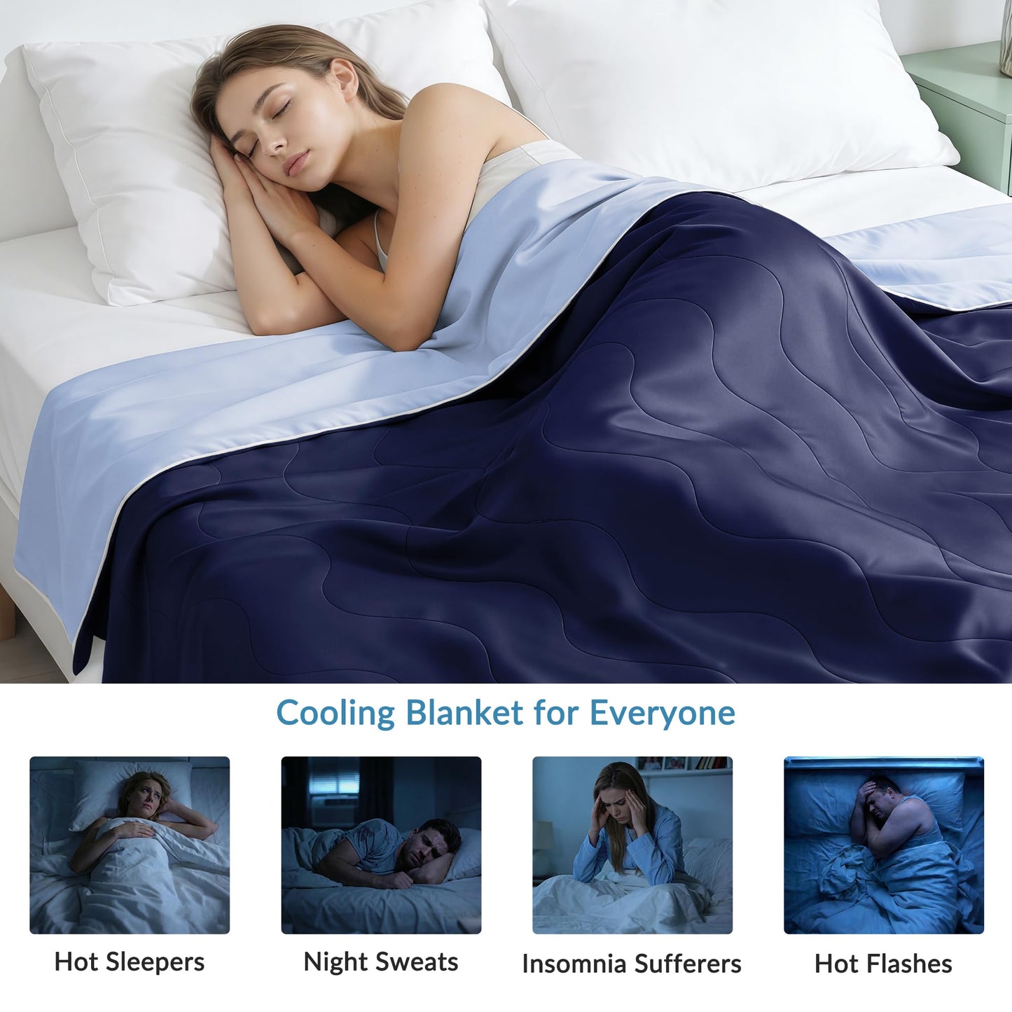 Exclusivo Mezcla Cooling Comforter King Size Navy, Lightweight Summer Blanket for Hot Sleepers, Soft Breathable Cool Bedding Duvet for Night Sweats, 104"x90"