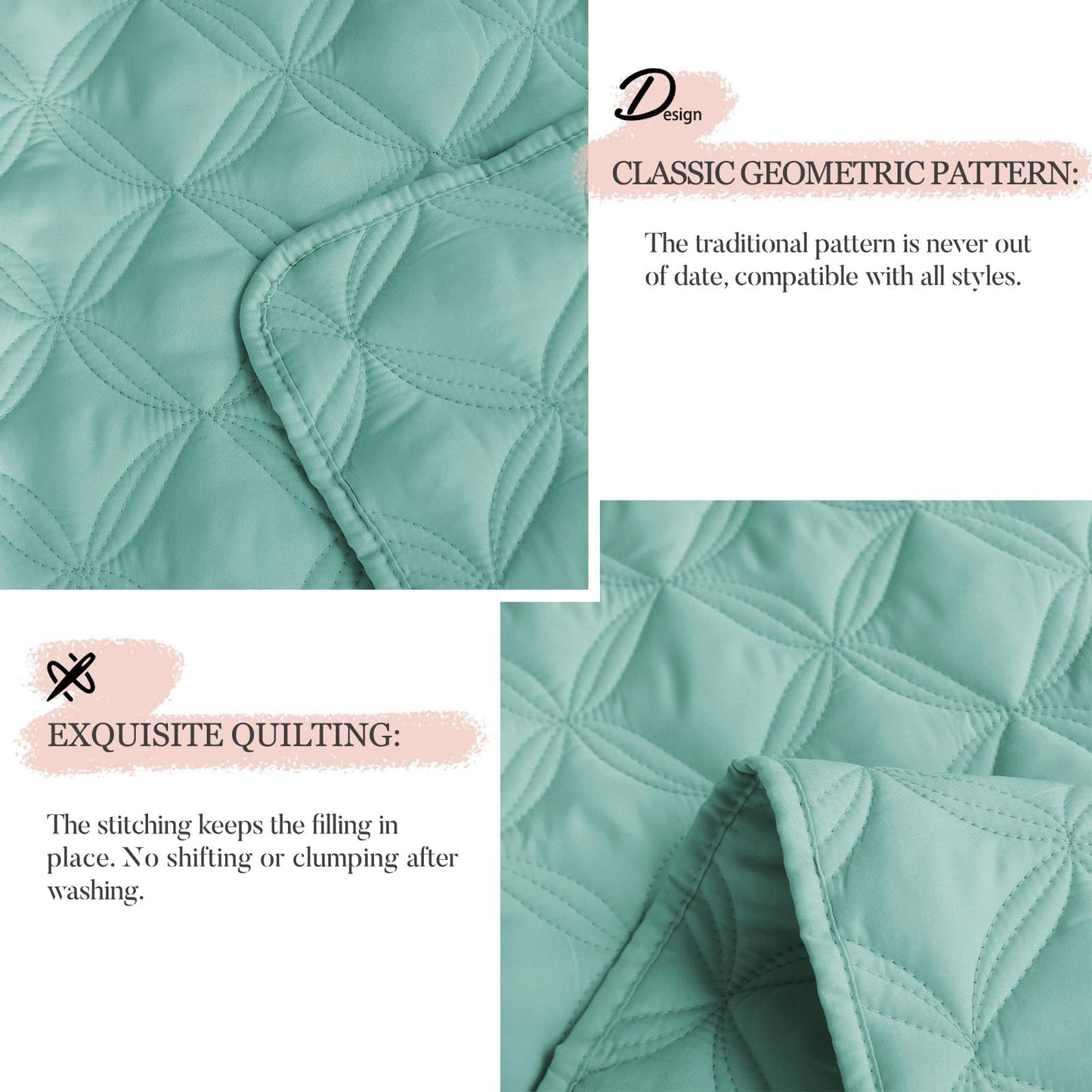 Exclusivo Mezcla Bed Quilt Set King Size for All Seasons, Stitched Pattern Quilted Bedspread/ Bedding Set/ Coverlet with 2 Pillow shams, Lightweight and Soft, Turquoise